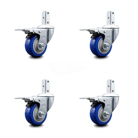 Service Caster 3.5 Inch Blue Poly Swivel 7/8 Inch Square Stem Caster Set Total Lock Brake SCC SCC-SQTTL20S3514-PPUB-BLUE-78-4